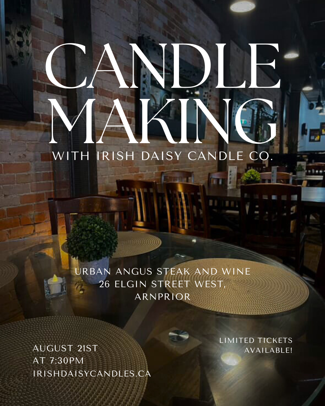Candle Making Class at Urban Angus Steak And Wine - August 21st