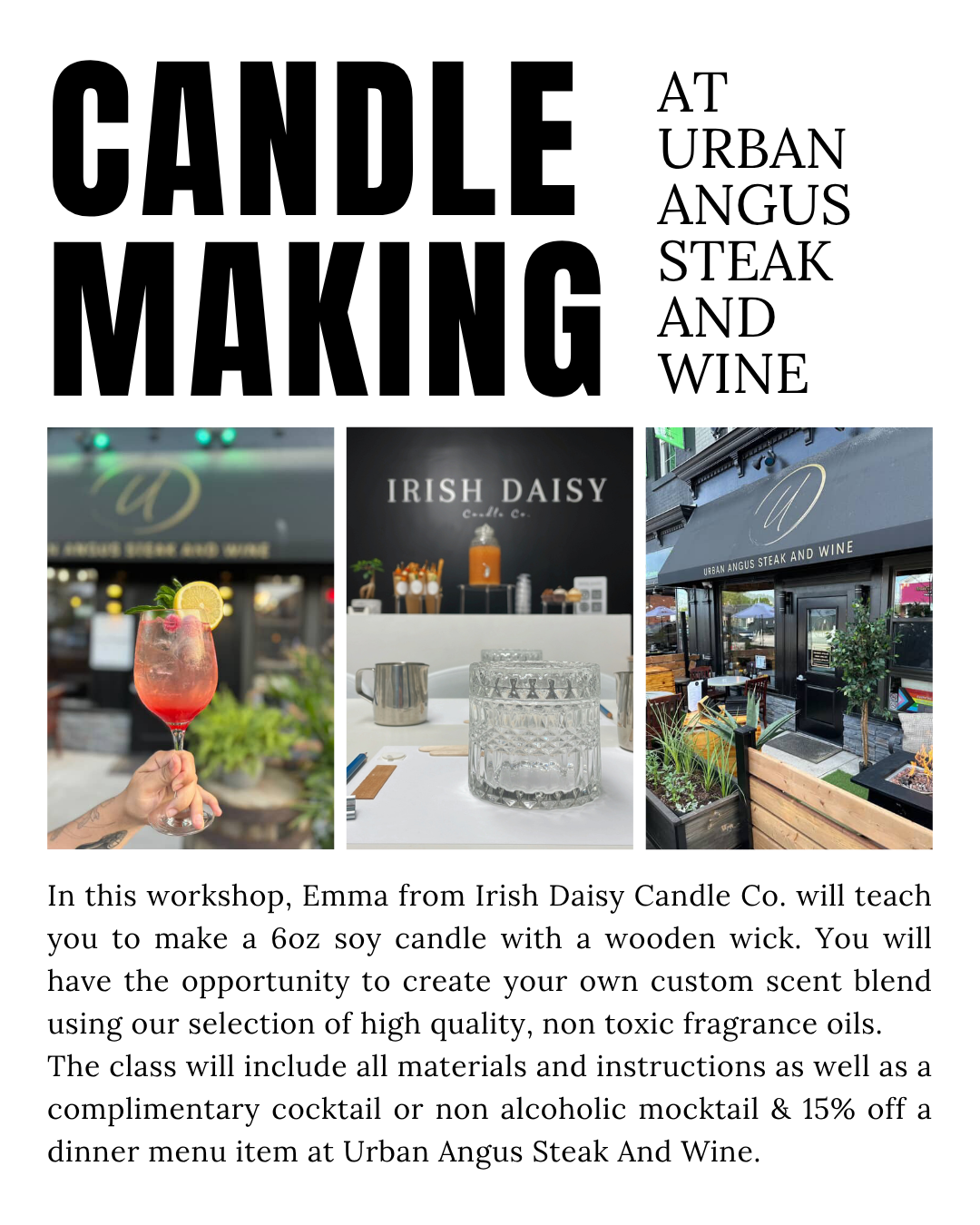 Candle Making Class at Urban Angus Steak And Wine - August 21st